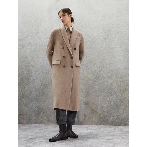 Massimo Dutti Beige Wool Blend Classic Unlined Double Breasted Coat S - Picture 1 of 10